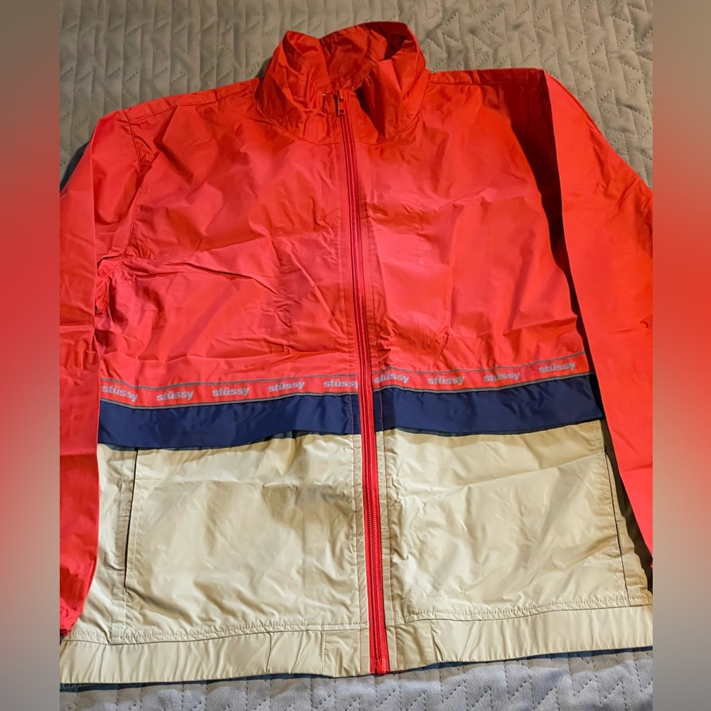 Stussy Red, Navy & Beige Colorblock Windbreaker